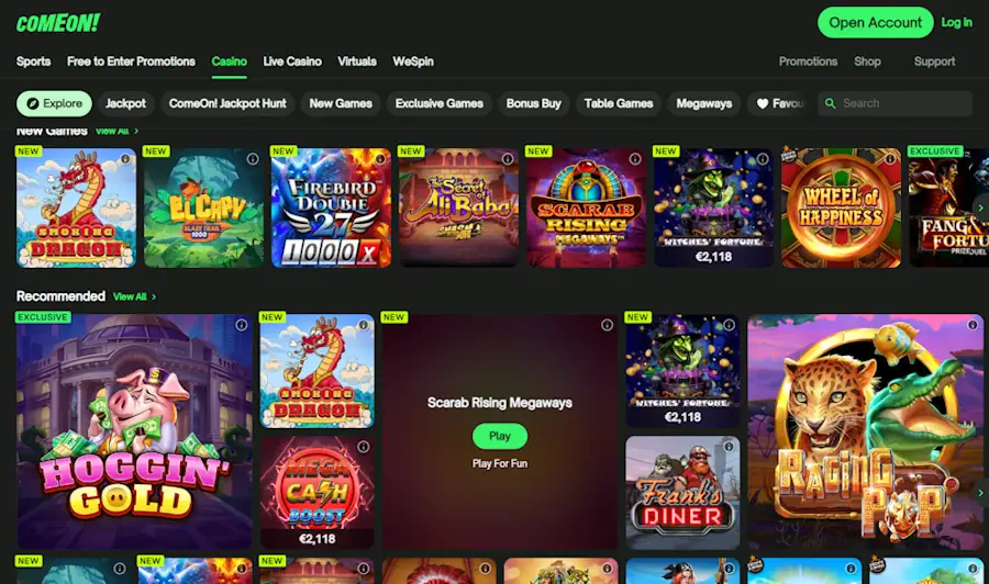ComeOn Casino Slots Screenshot